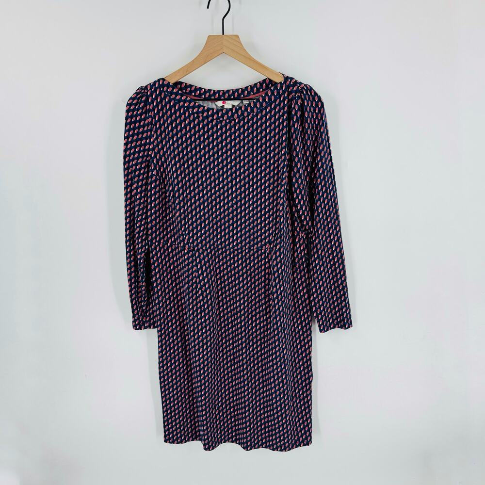 Boden Navy Pink Kathleen Geometric‎ Print Jersey Dress Size 12R Classic Shift